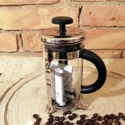 Zaparzacz do kawy, herbaty lub ziół o pojemności 1 l (tzw. praska francuska) ze szklanym uchem